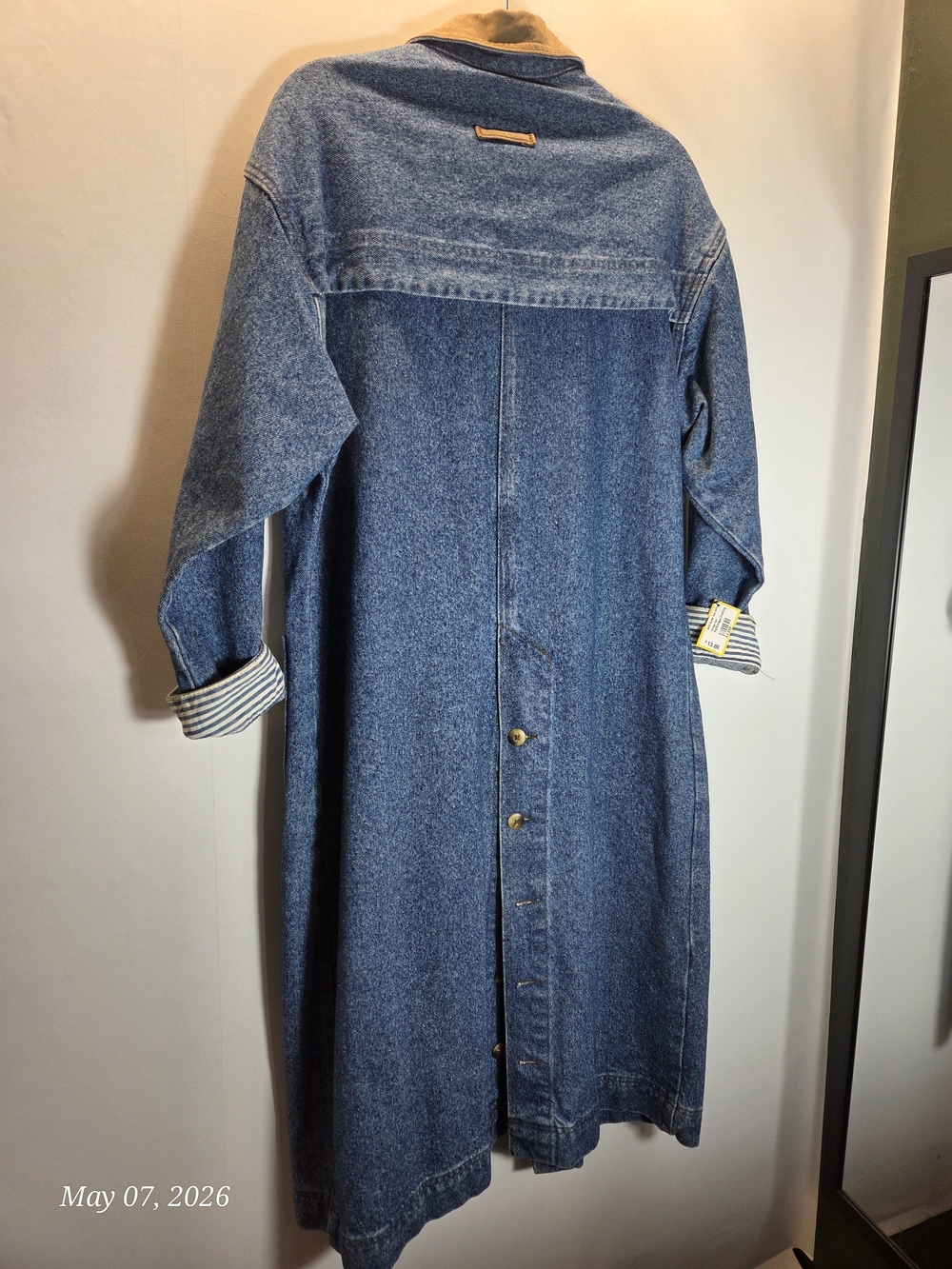 Denim Duster Jacket  with Suede Trim - Blue Size M  RARE * VINTAGE - Picture 2 of 9